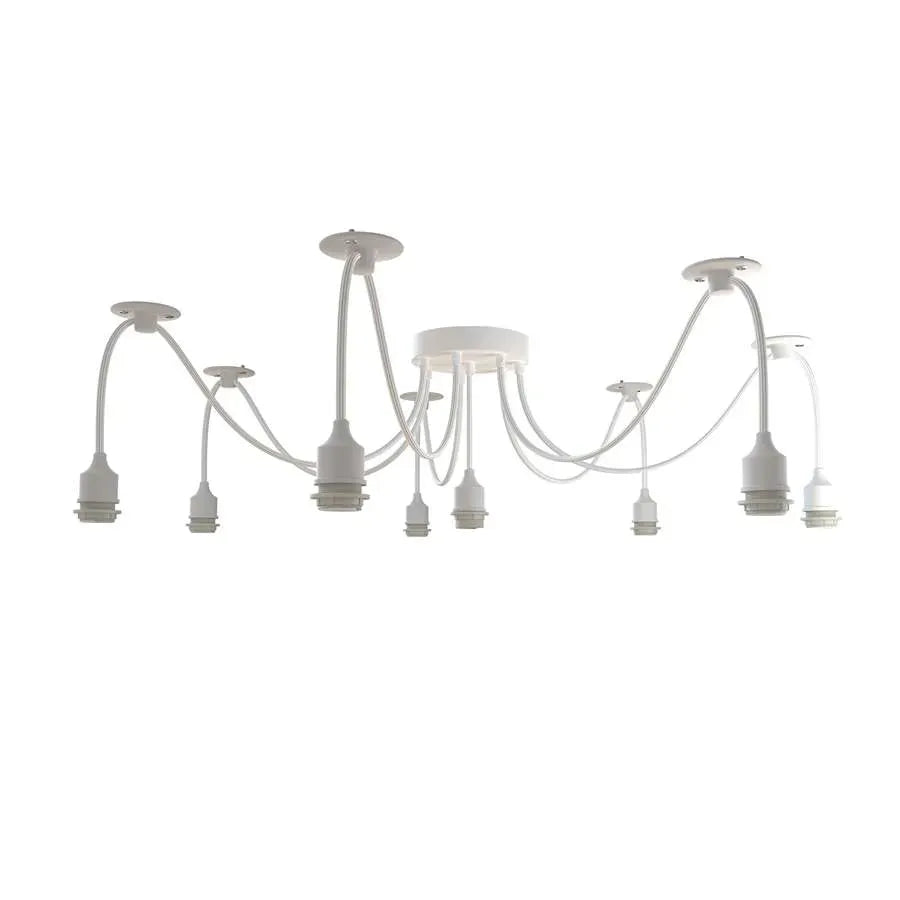 8-Light Spider Pendant – White, Silicone Holders, E27 - White, No Shade, Without Bulb