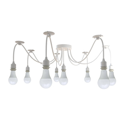 8-Light Spider Pendant – White, Silicone Holders, E27 - White, No Shade, With 8 Warm White LED Bulbs 12W