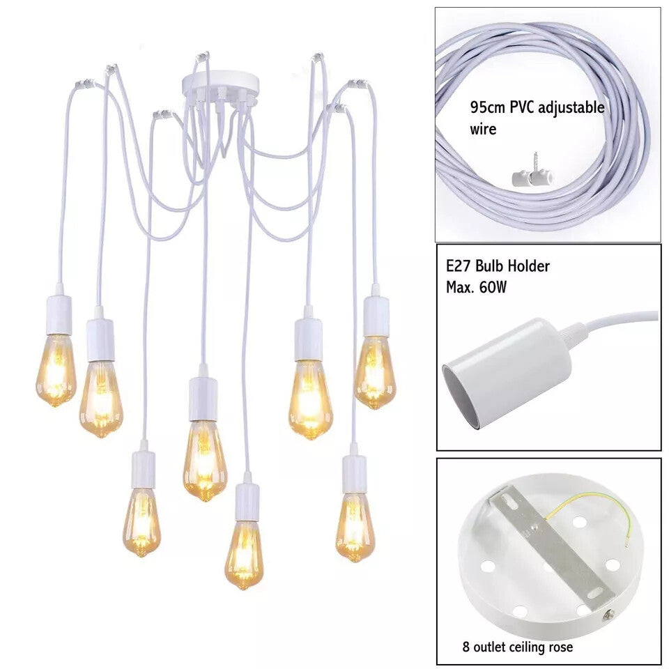 8-Light Spider Pendant – White Holders, Adjustable Cables - photo 2