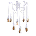 8-Light Spider Pendant – White Holders, Adjustable Cables - White, 8 Hooks, 12 cm Round Plate, Without Bulb
