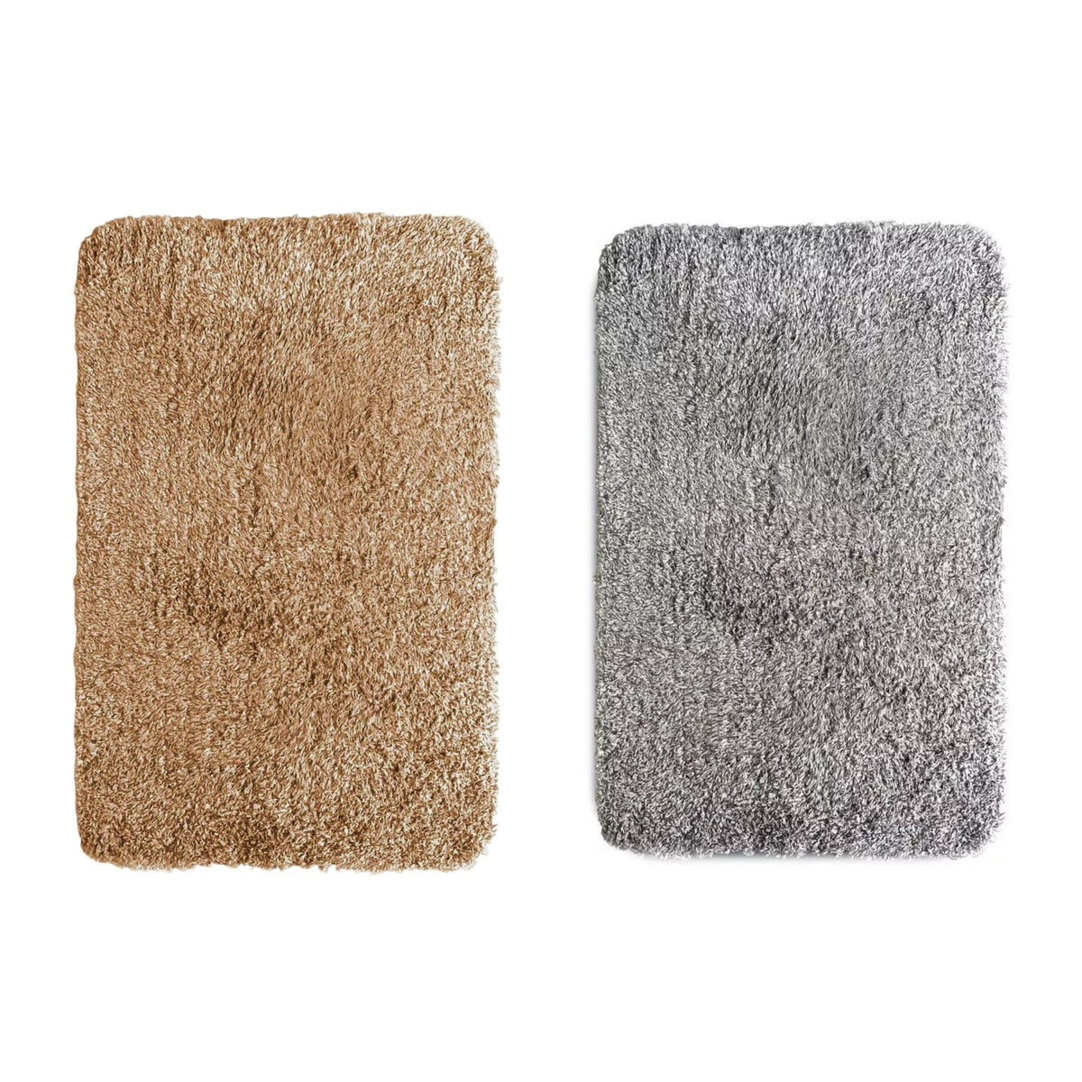 Fluffy Microfibre Door Mats, Set of 2 – 50 x 80 cm, Two Colours, Non-Slip - Grey and Beige