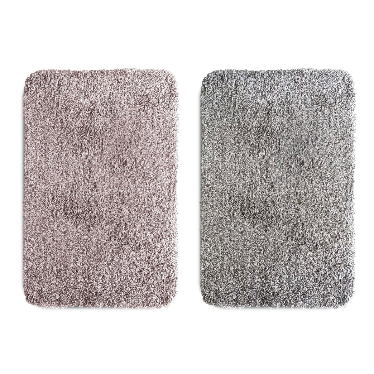 Fluffy Microfibre Door Mats, Set of 2 – 50 x 80 cm, Two Colours, Non-Slip - Grey and Pink