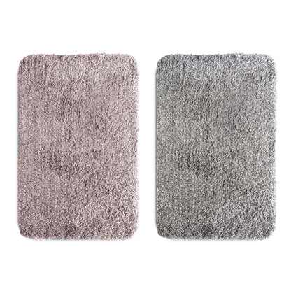 Fluffy Microfibre Door Mats, Set of 2 – 50 x 80 cm, Two Colours, Non-Slip - Grey and Pink