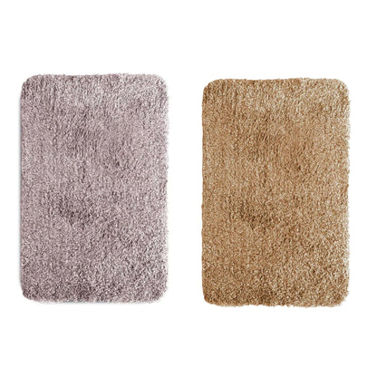 Fluffy Microfibre Door Mats, Set of 2 – 50 x 80 cm, Two Colours, Non-Slip - Pink and Beige