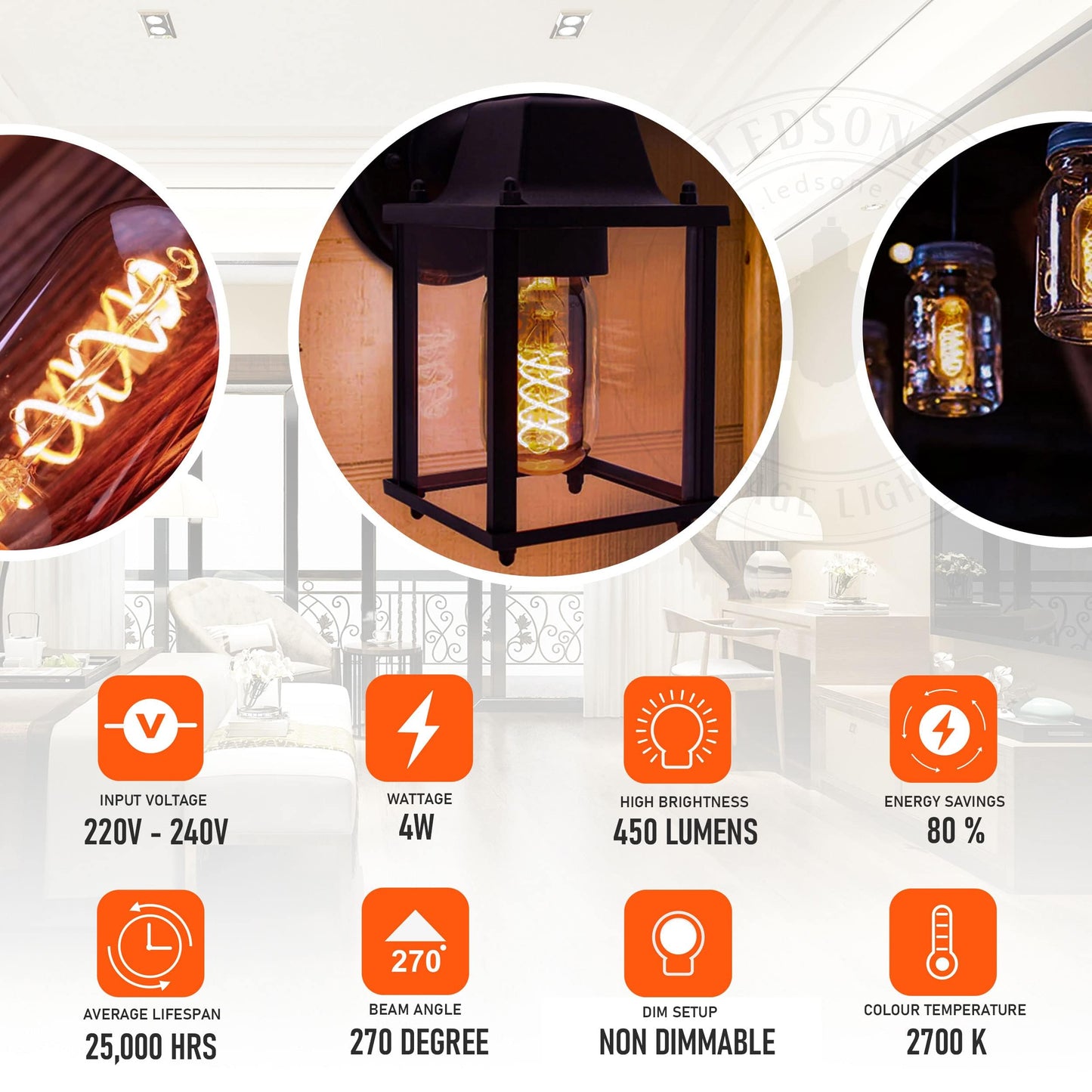 LED G125 4W E27 Globe Bulb Edison Spiral Filament Screw~1330