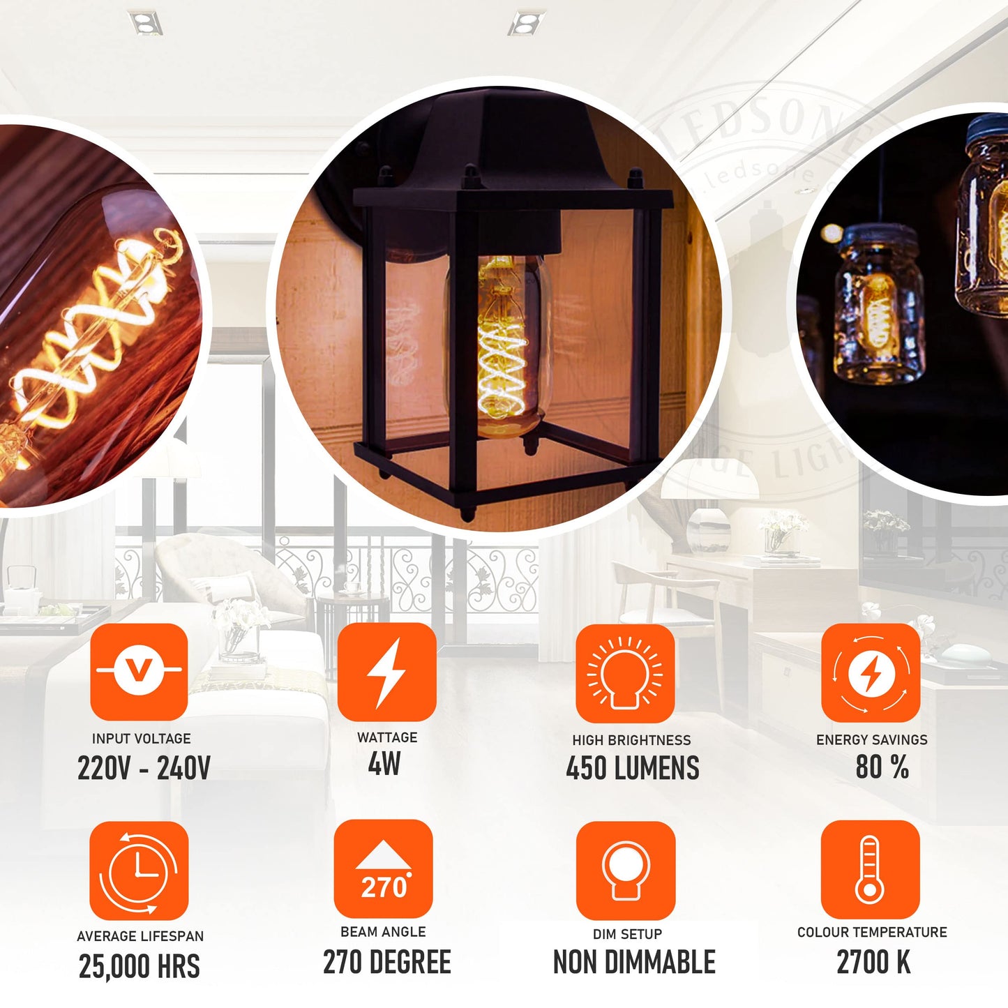 LED G125 4W E27 Globe Bulb Edison Spiral Filament Screw~1330