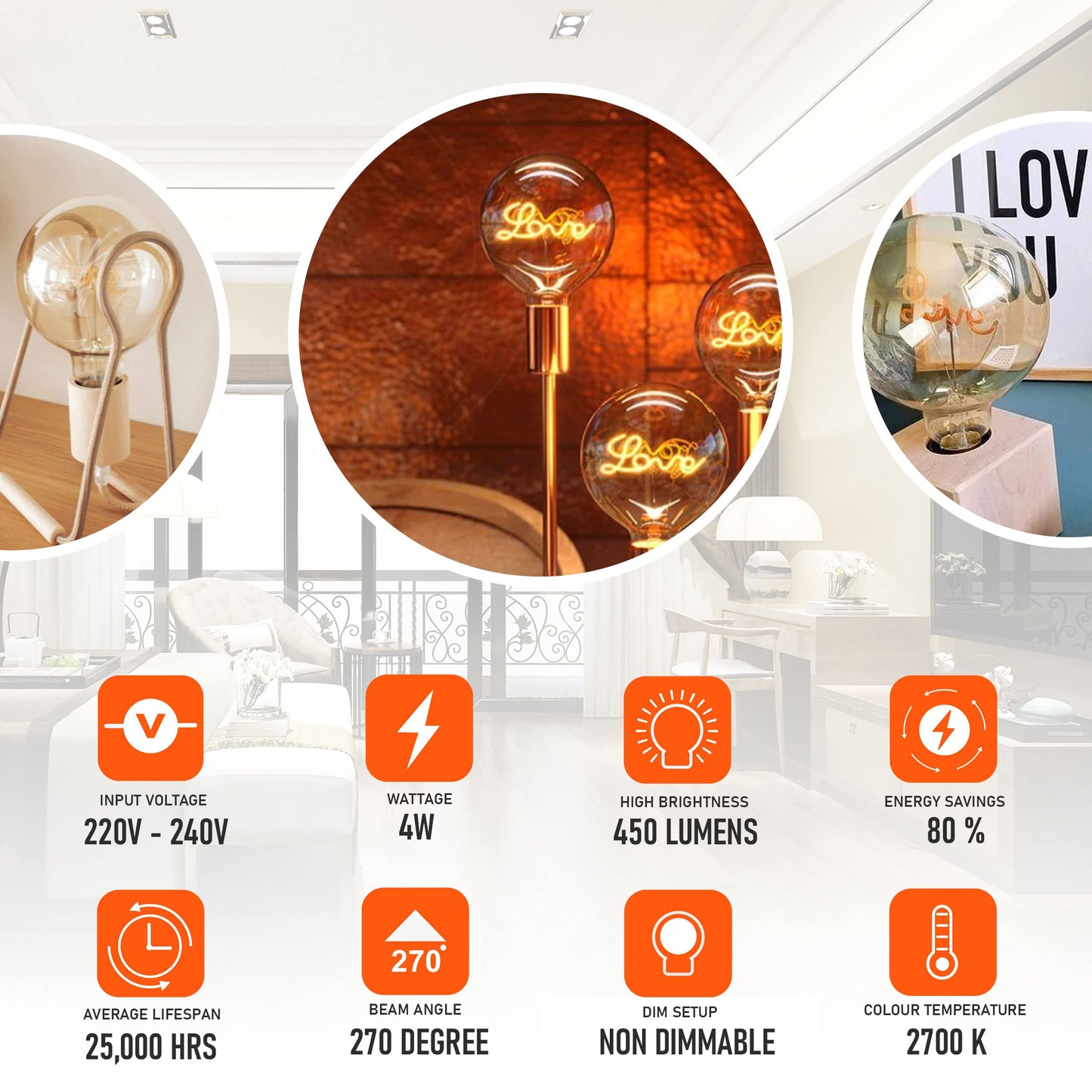 LED G125 4W E27 Globe Bulb Edison Spiral Filament Screw~1330