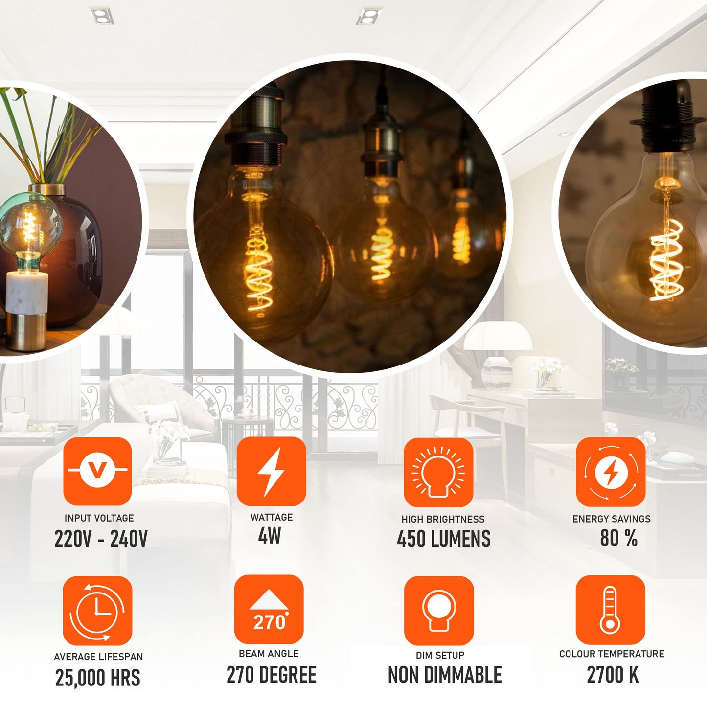 LED G125 4W E27 Globe Bulb Edison Spiral Filament Screw~1330