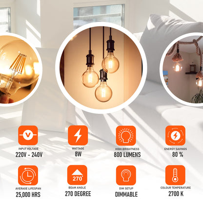 Vintage G125 8W LED Bulb B22 Dimmable Amber Glass ~1341
