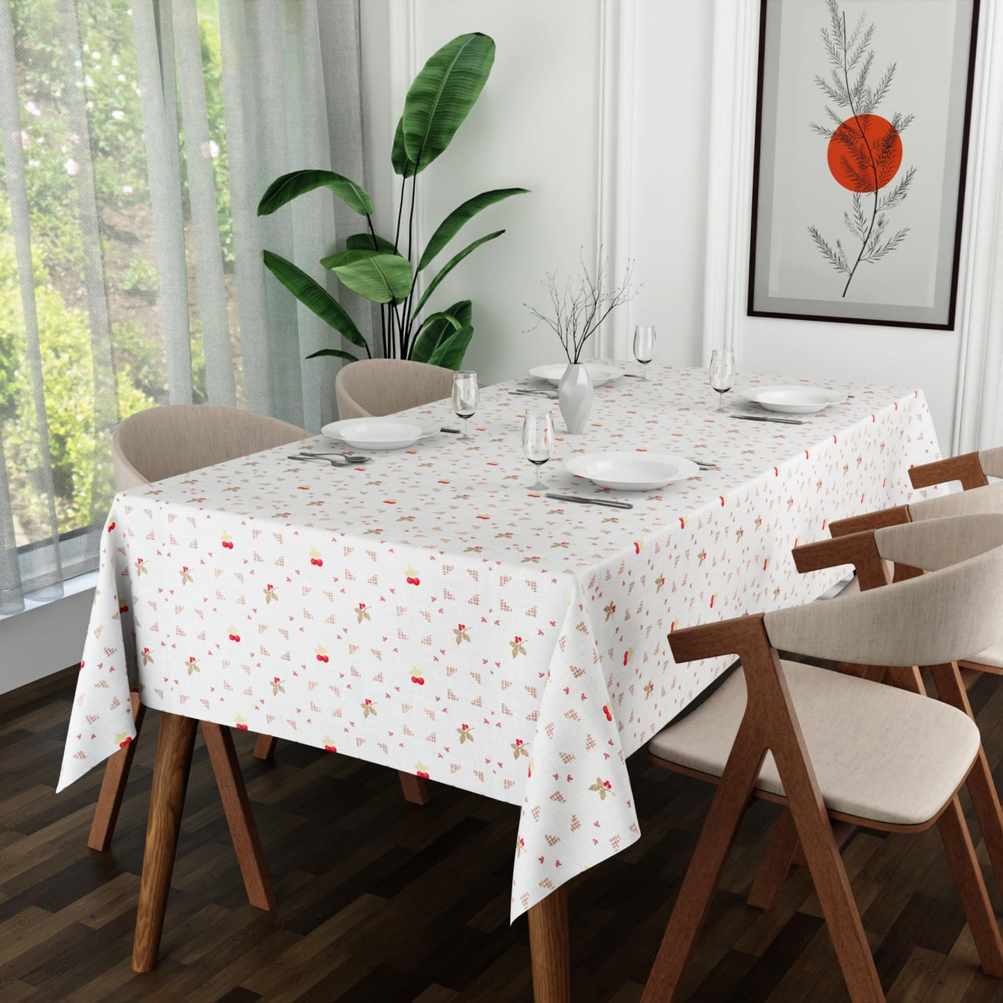 Rectangle 150 x 150 cm Floral Printed Polyester Table Cloth ~1240