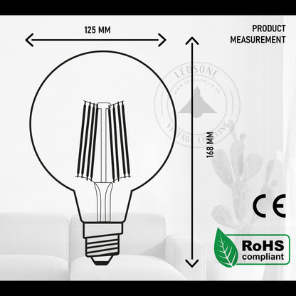 LED G125 8W Vintage Filament Dimmable E27 Globe Bulb ~1331