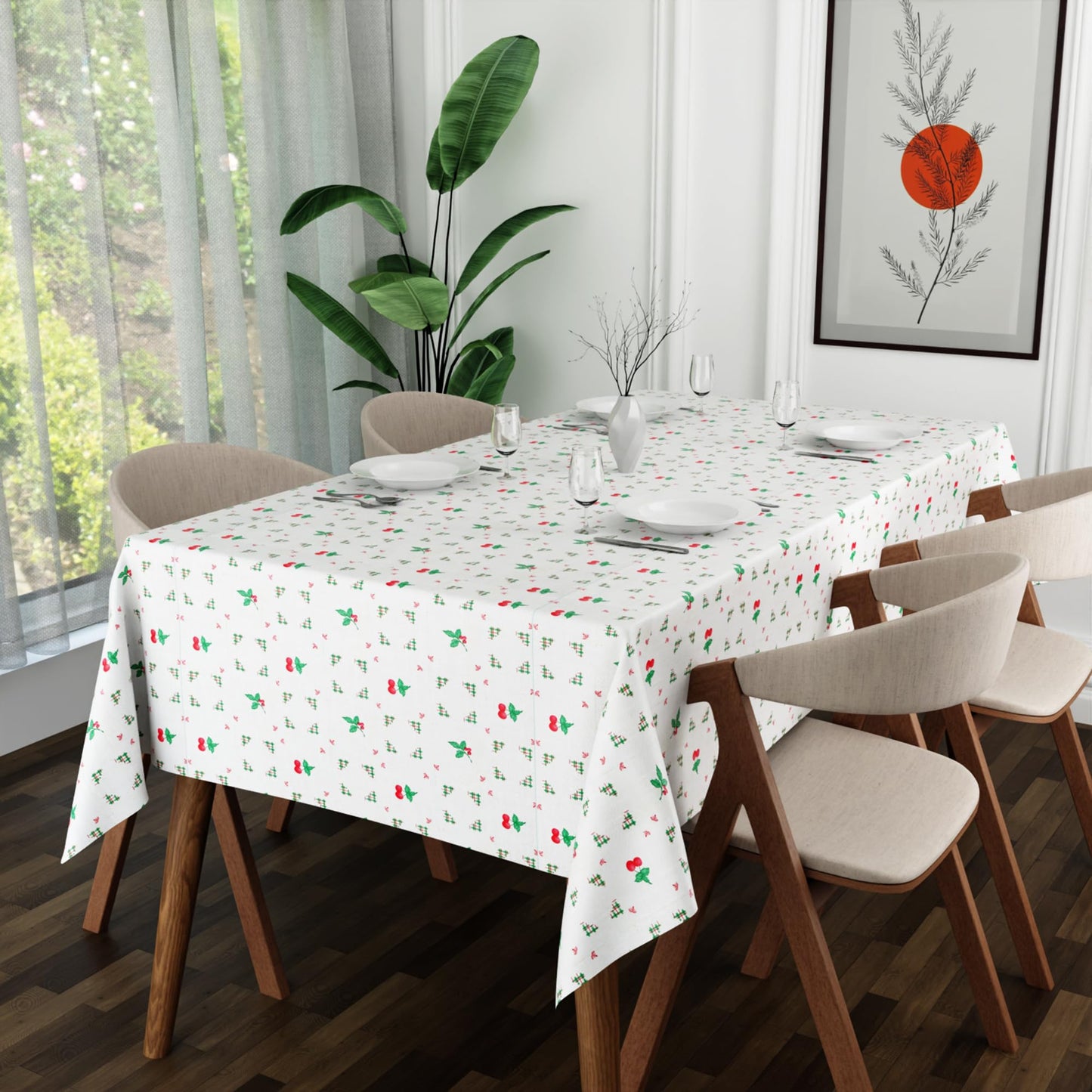 Rectangle 150 x 150 cm Floral Printed Polyester Table Cloth ~1240