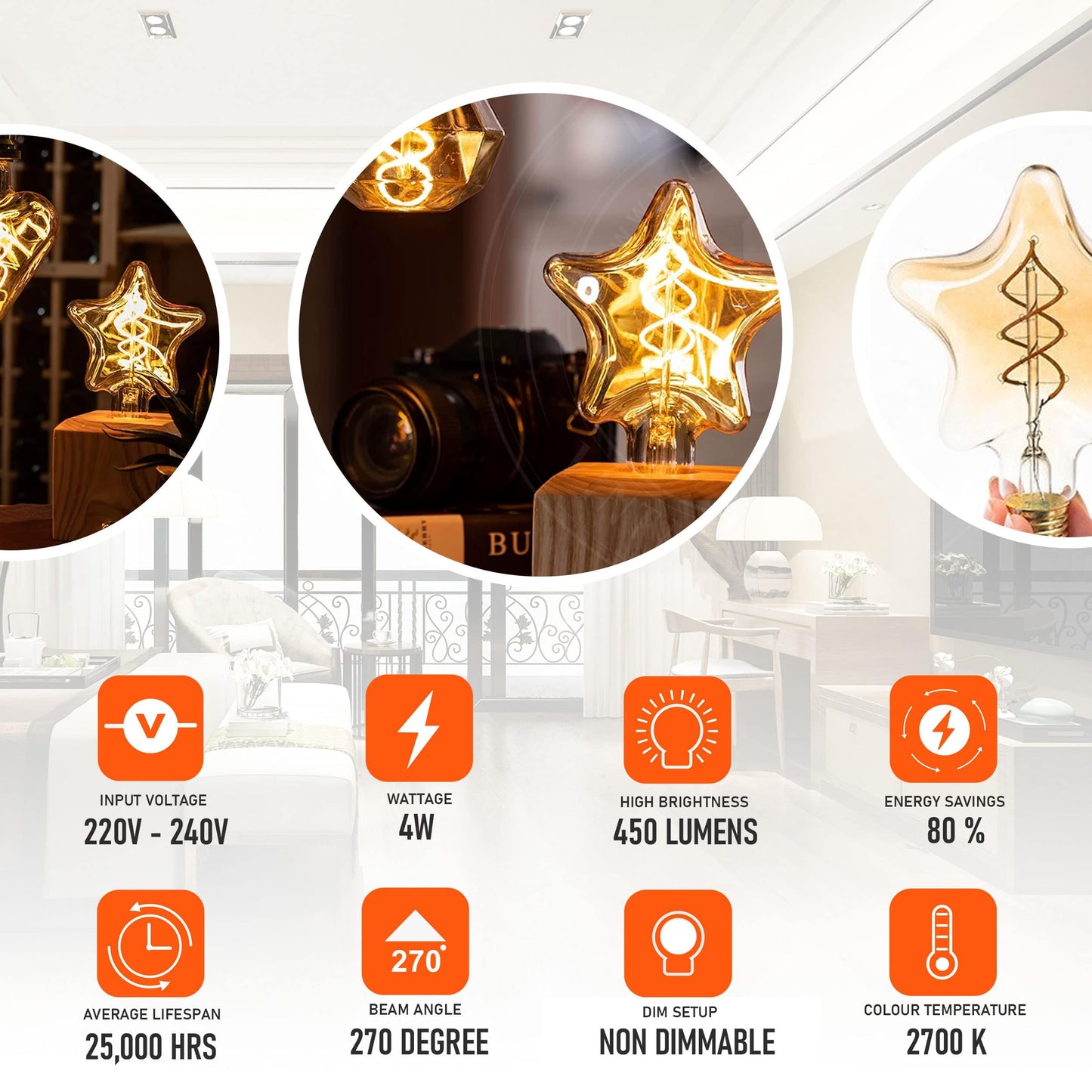 LED G125 4W E27 Globe Bulb Edison Spiral Filament Screw~1330