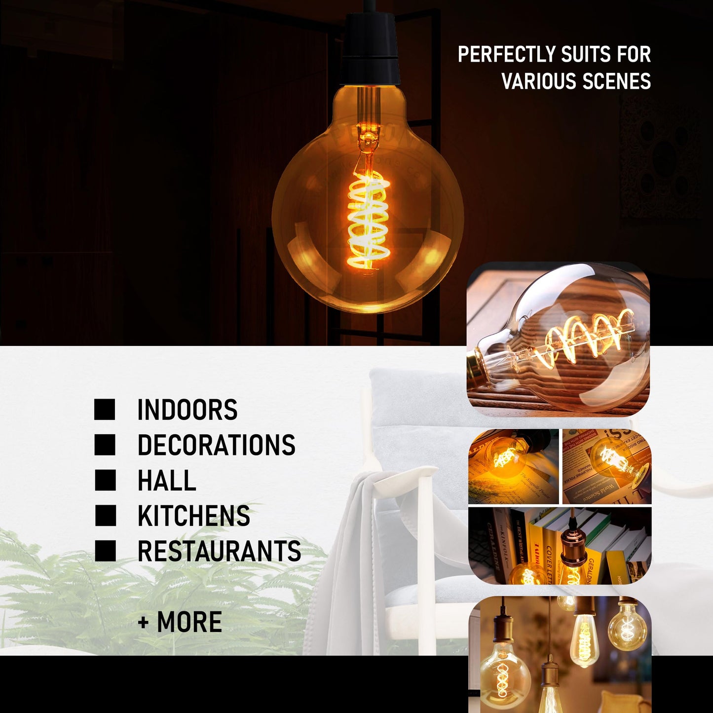LED G125 4W E27 Globe Bulb Edison Spiral Filament Screw~1330