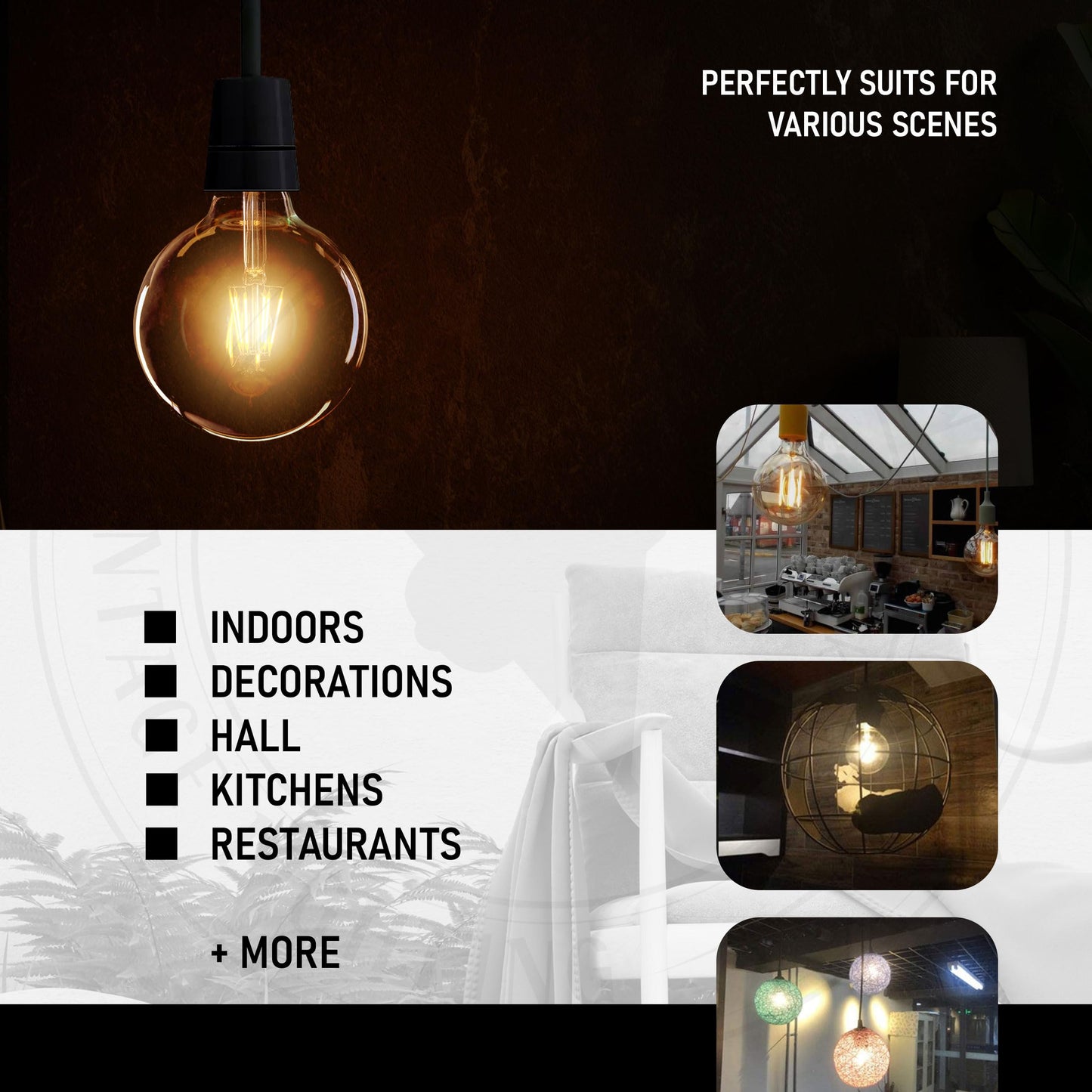 LED G125 8W Vintage Filament Dimmable E27 Globe Bulb ~1331