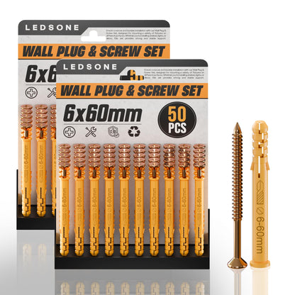 50Pcs x 2Pack Yellow Screws and Wall Plugs Set~1324