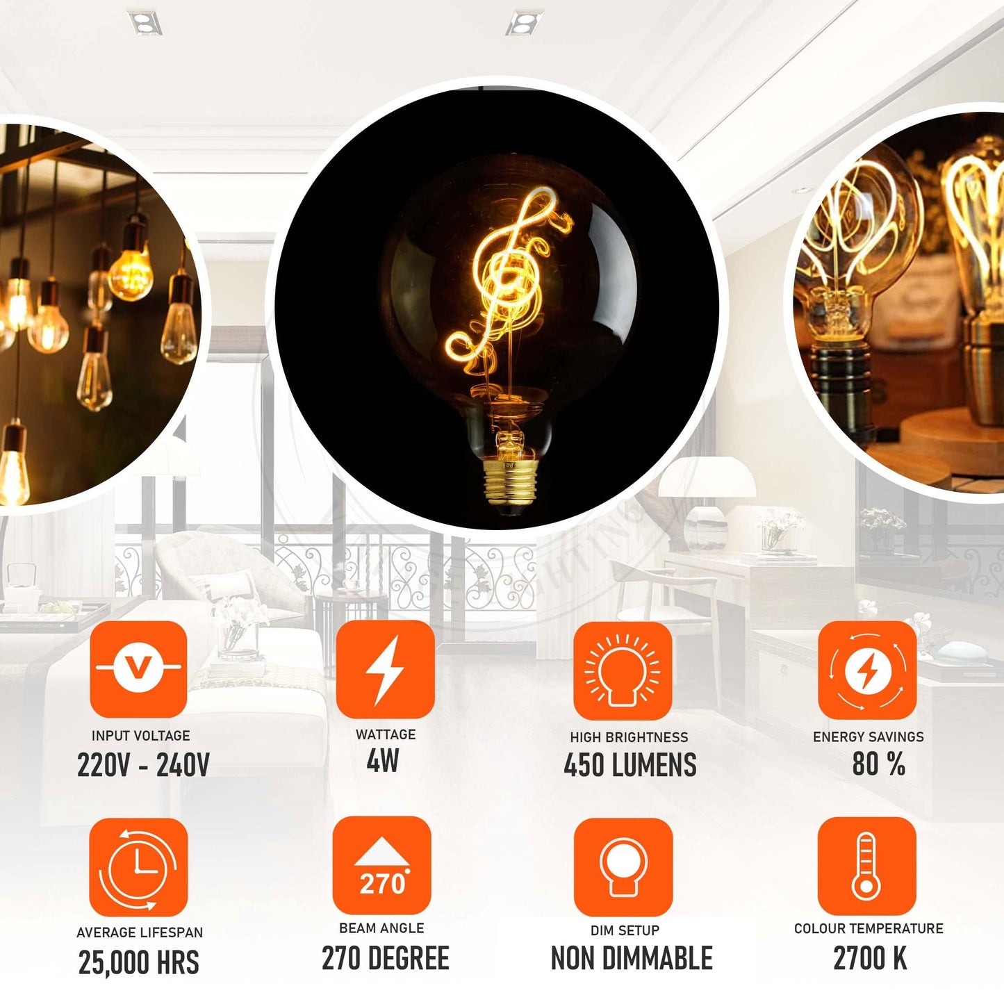 LED G125 4W E27 Globe Bulb Edison Spiral Filament Screw~1330