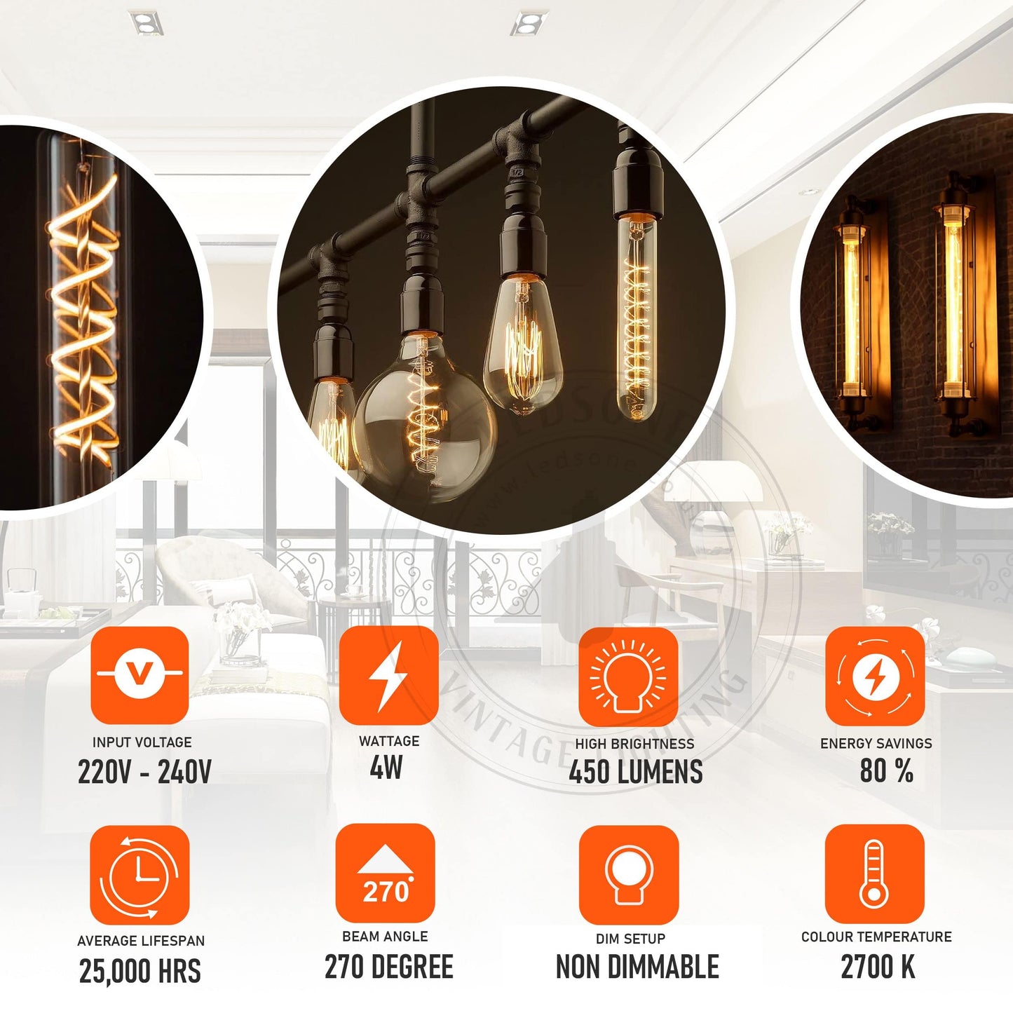 LED G125 4W E27 Globe Bulb Edison Spiral Filament Screw~1330
