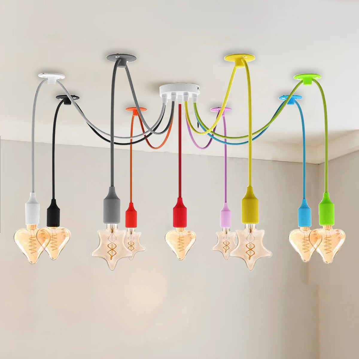 9-Light Spider Pendant – Multi-Colour Silicone Holders, E27 - photo 2