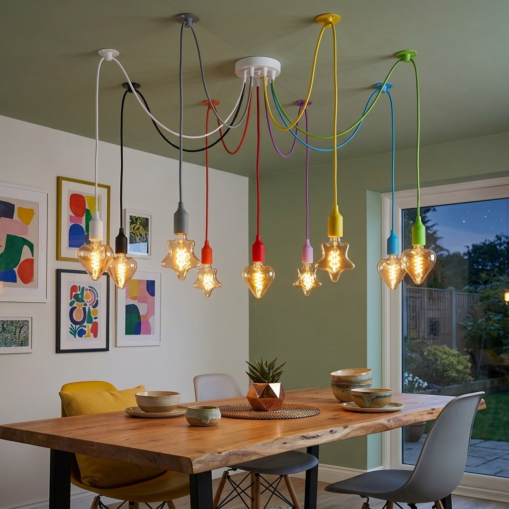 9-Light Spider Pendant – Multi-Colour Silicone Holders, E27 - photo 9