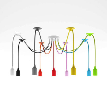9-Light Spider Pendant – Multi-Colour Silicone Holders, E27 - Without Bulb, Black, No Shade
