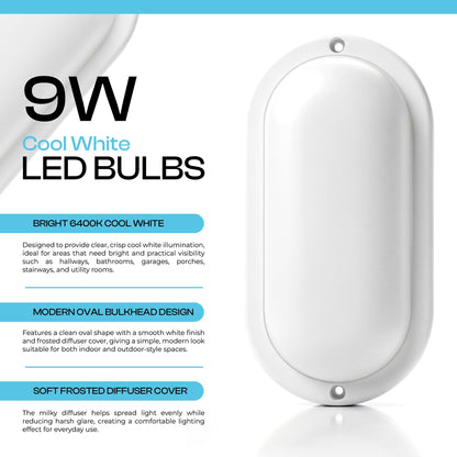Oval LED Bulkhead Light 9W – Cool White 6400K, Wall or Ceiling - photo 2