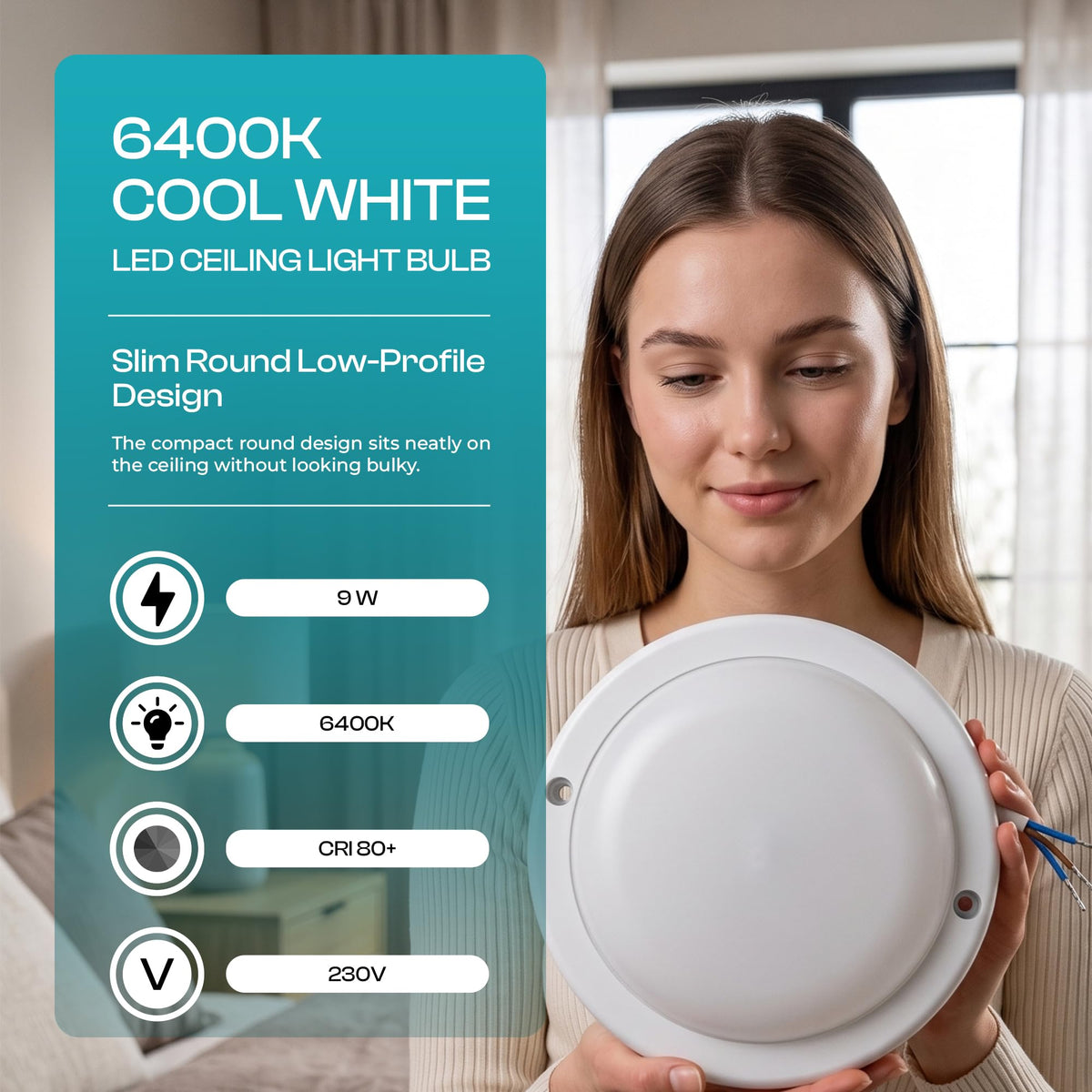 Round LED Bulkhead Ceiling Light 9W – Cool White 6400K - photo 4