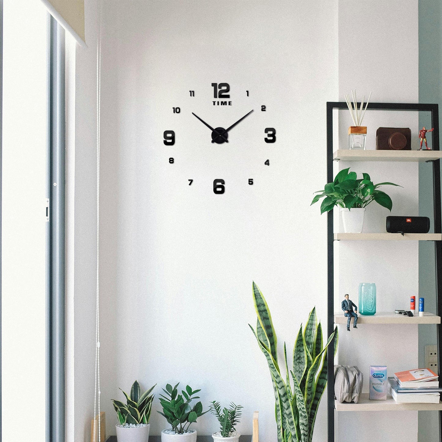 Creative 3D Large Number Sticker Wall Clock Frameless DIY Clock