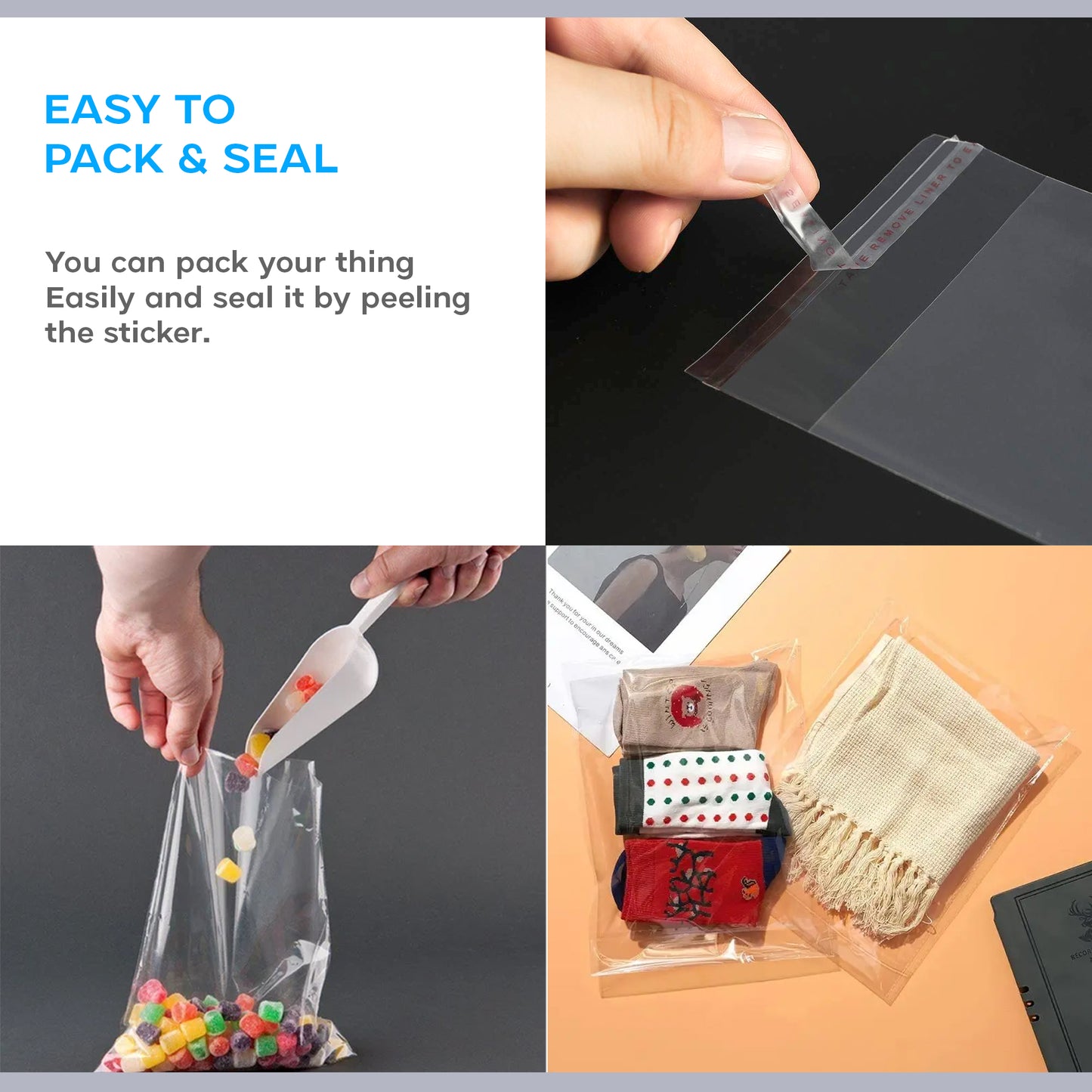  Recolourable Poly Bag Transparent Resealable Self Sealing Bag