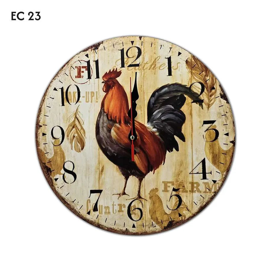 Battery Operated Wooden Rooster Silent Clock