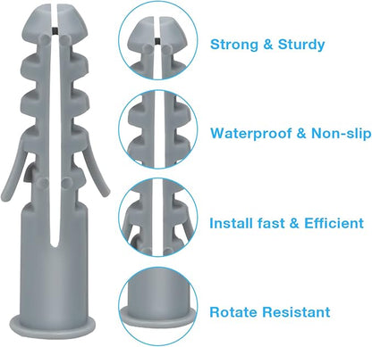 Wall Plugs Set Grey Plastic Raw Screw Plugs Plastic Extension ~1275