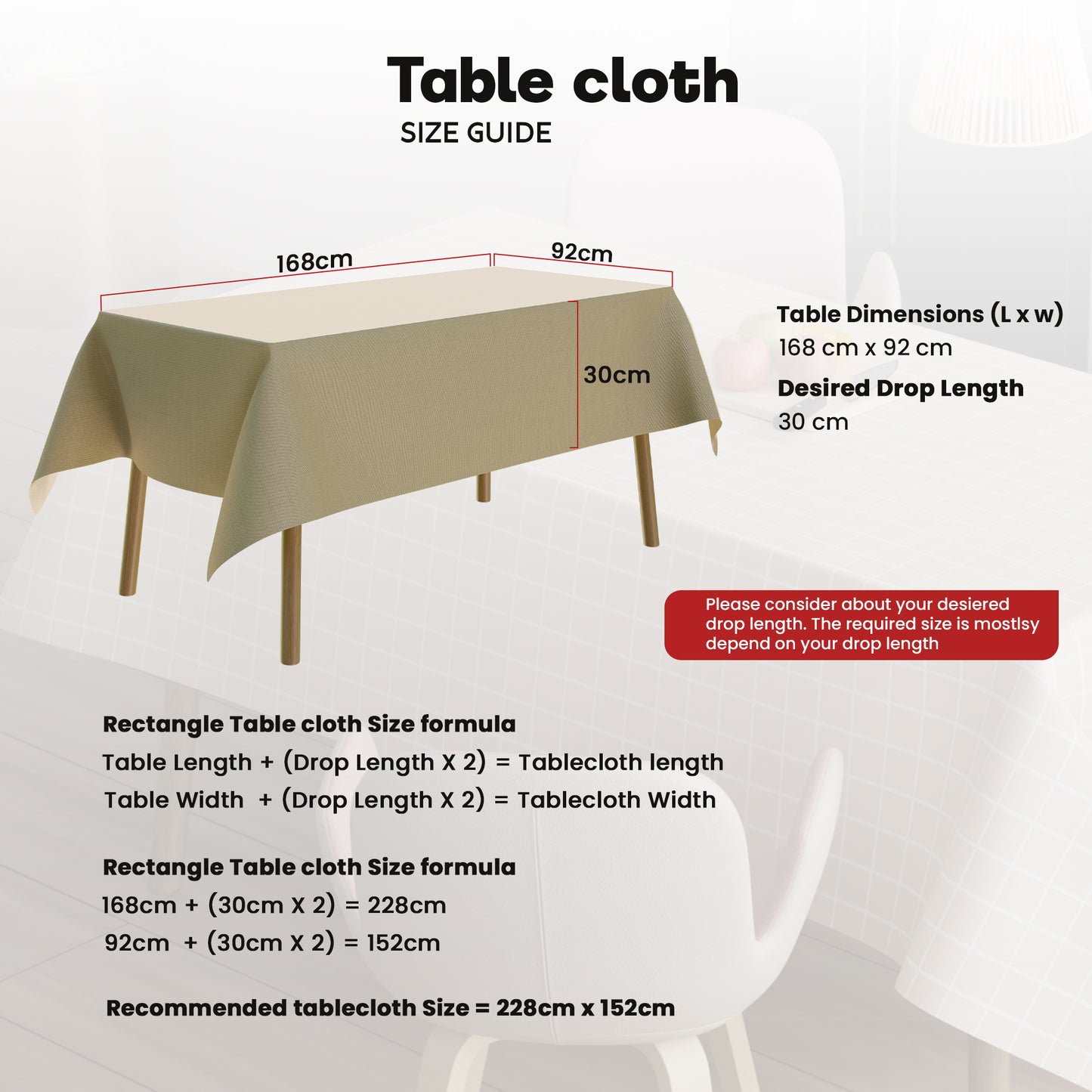 Large Rectangular Fabric Tablecloth