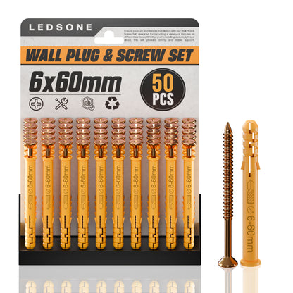 Yellow Wall Plugs and Screws 50pcs – Heavy Duty Raw Fixings for Masonry & Drywall~ 1162
