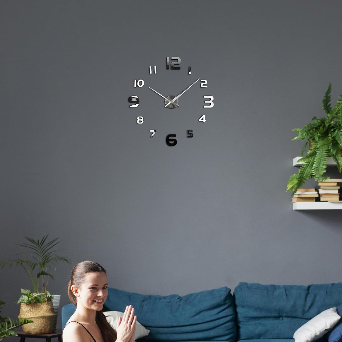 3D Mute Sticker Large Wall Clock Frameless DIY Clock ~1191