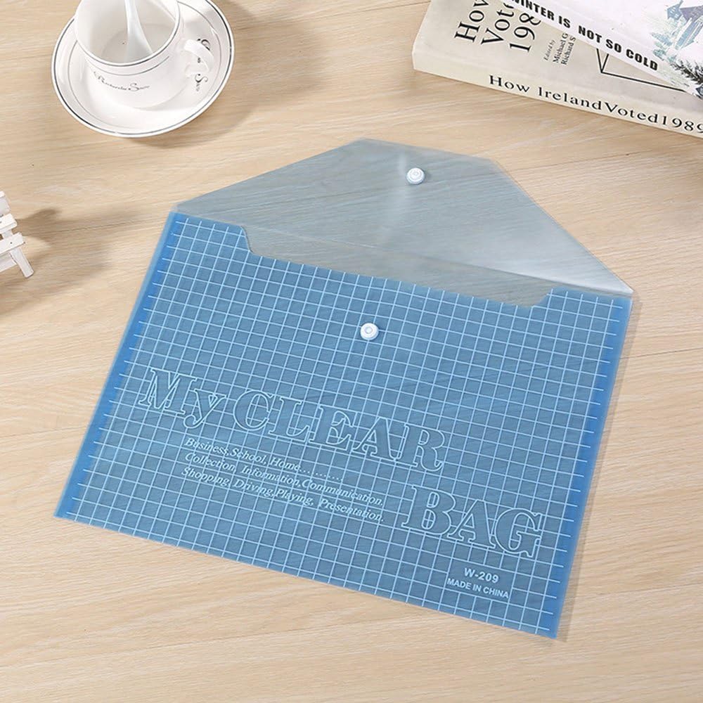 A4 Clear Snap-Button Document Envelopes – Pack of 12, Blue, Green or Yellow