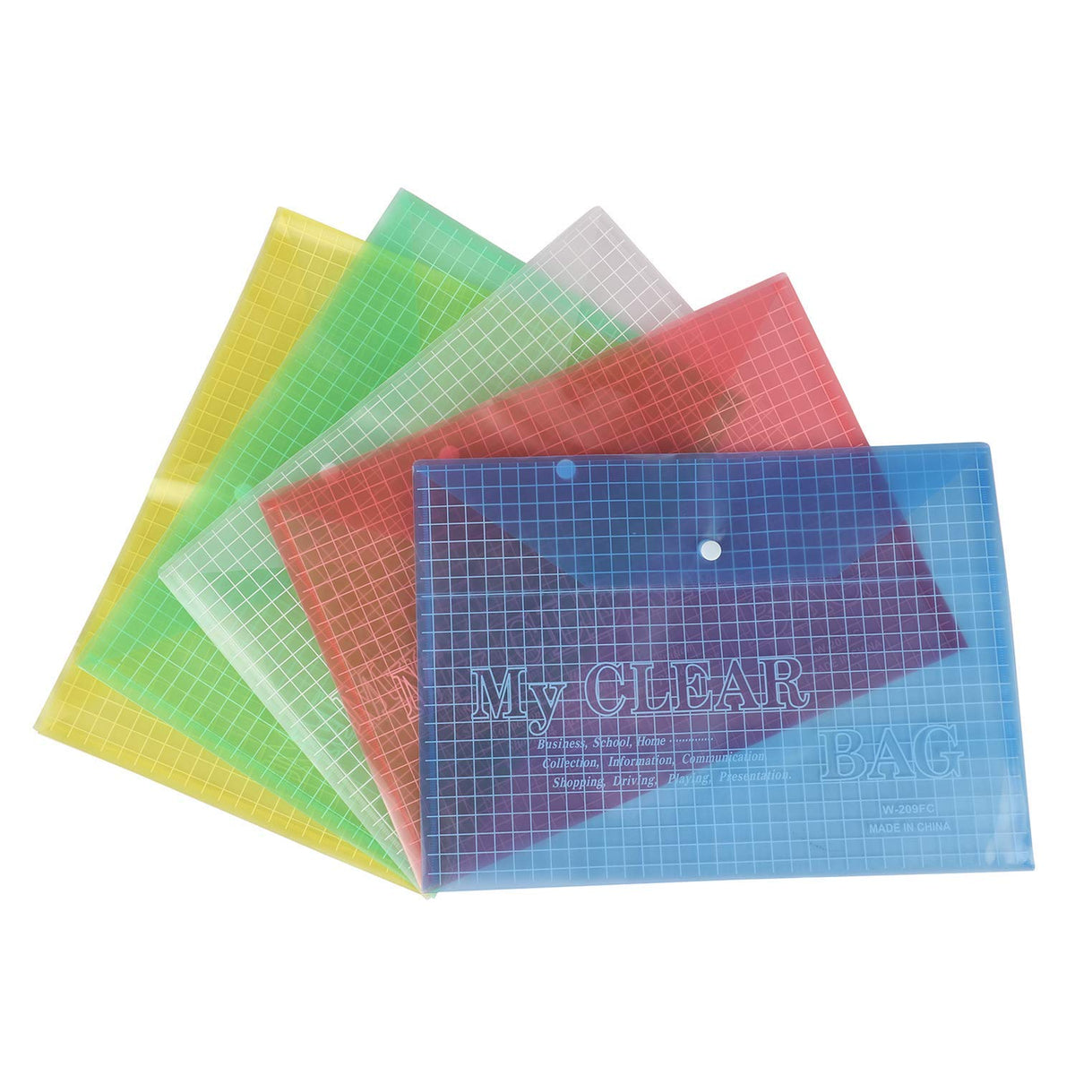 A4 Clear Snap-Button Document Envelopes – Pack of 12, Blue, Green or Yellow - photo 5