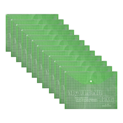 A4 Clear Snap-Button Document Envelopes – Pack of 12, Blue, Green or Yellow - Green