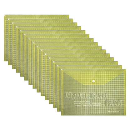 A4 Clear Snap-Button Document Envelopes – Pack of 12, Blue, Green or Yellow - Yellow