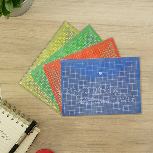 A4 Clear Snap-Button Document Envelopes – Pack of 12, Blue, Green or Yellow - photo 2
