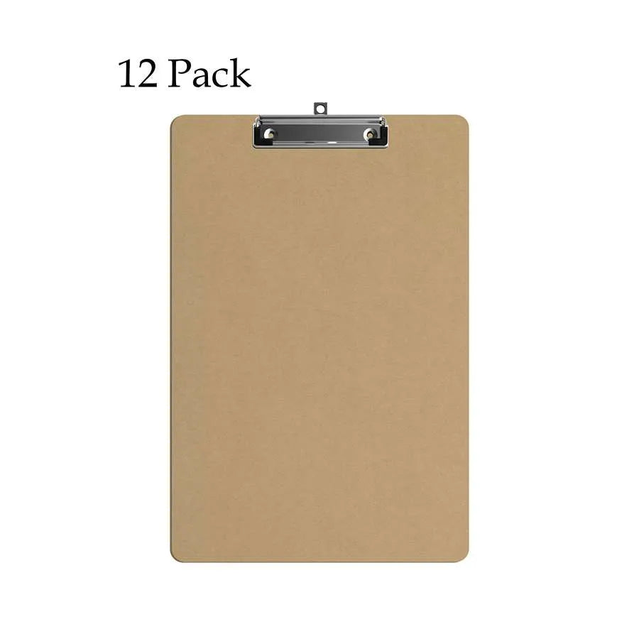 A4 Hardboard Clipboards – Pack of 12, Low-Profile Clip, Hanging Hole - Pack of 12