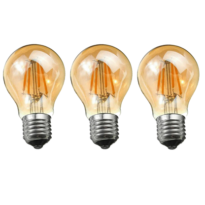 A60 LED Filament Bulb E27 - 4W, Dimmable Filament 2700K, Pack of 3