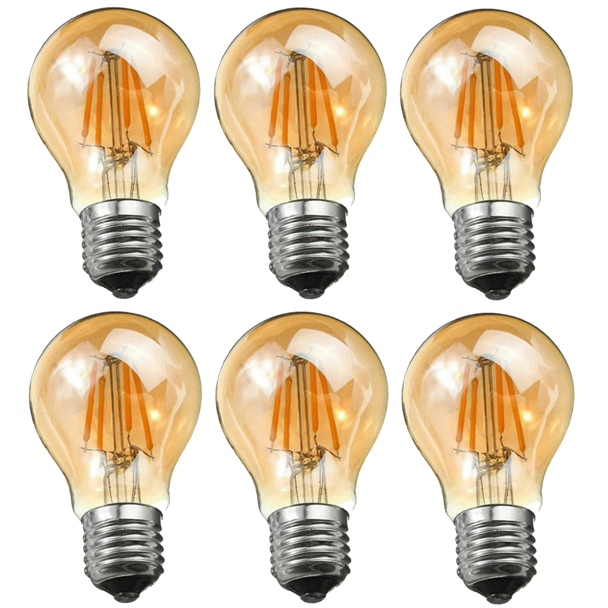 A60 LED Filament Bulb E27 - 4W, Dimmable Filament 2700K, Pack of 6