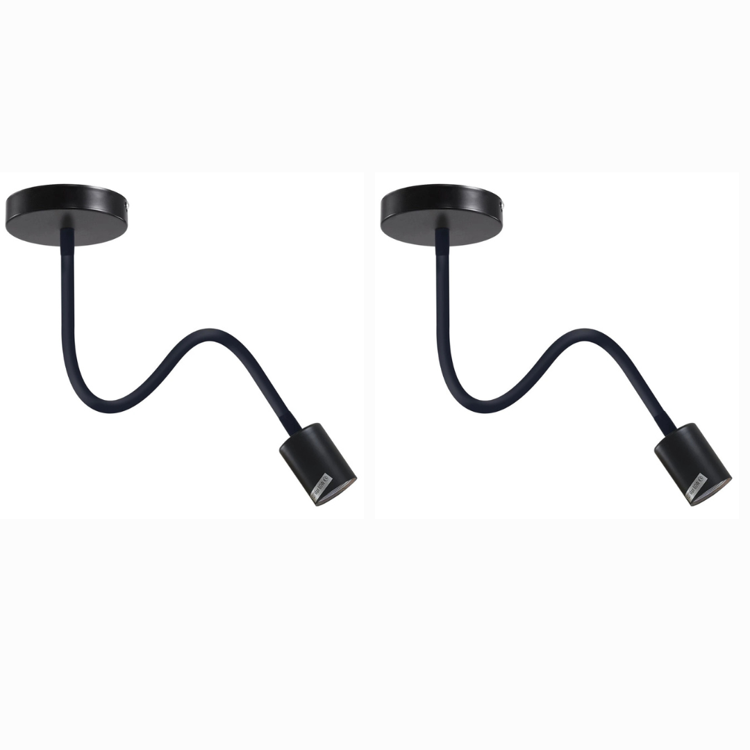 Flexible Gooseneck Wall Light 30 cm – Black or White, E27 - Black, Pack of 2, Without Bulb