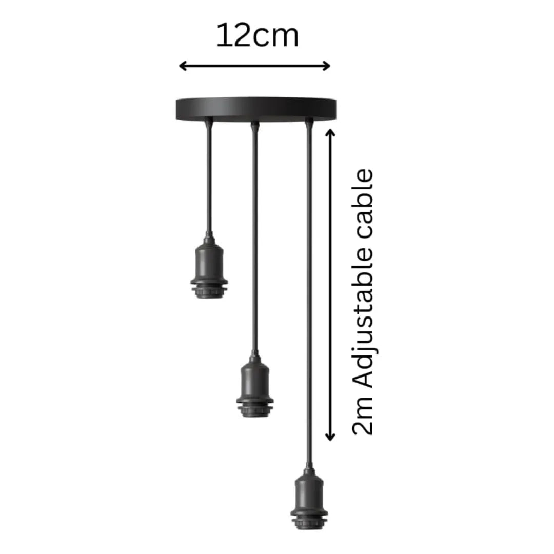 3-Light Cluster Pendant Kit – Black, 2 m Cables, With or Without Shades - photo 4