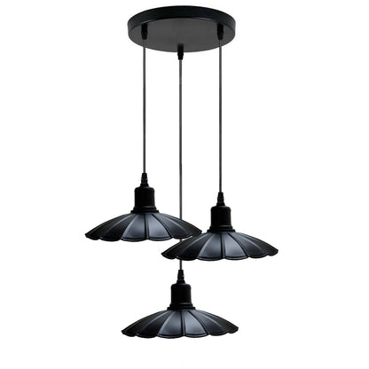 3-Light Cluster Pendant Kit – Black, 2 m Cables, With or Without Shades - Black, Scalloped Shade 22 cm Black, Without Bulb
