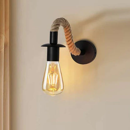 Hemp Rope Swan Neck Wall Light – Black, E27 - photo 2