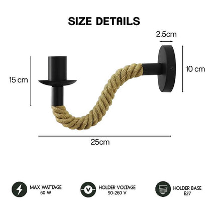 Hemp Rope Swan Neck Wall Light – Black, E27 - photo 3