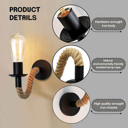 Hemp Rope Swan Neck Wall Light – Black, E27 - photo 4