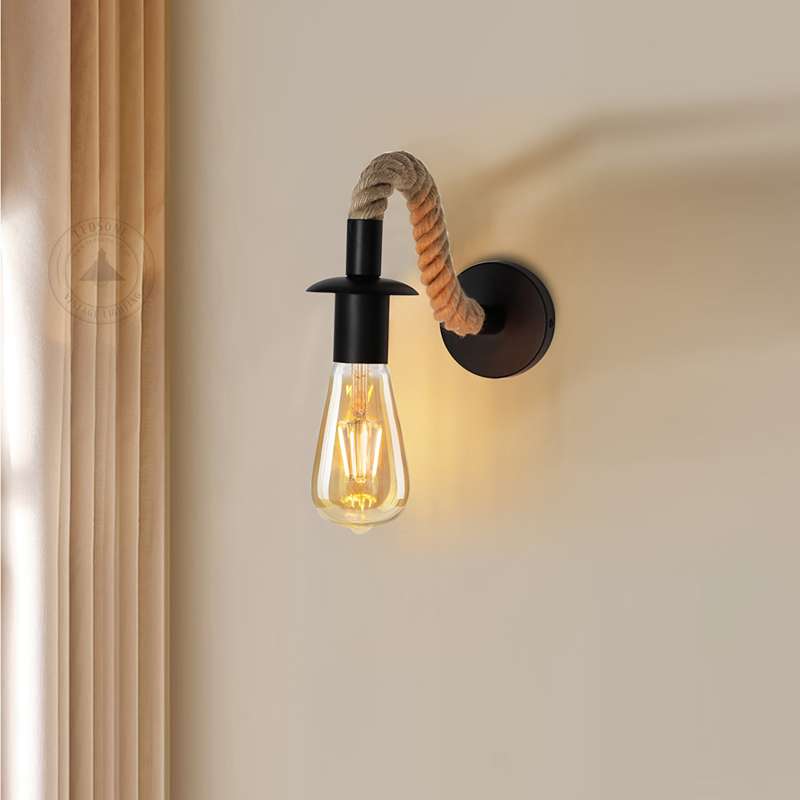 Hemp Rope Swan Neck Wall Light – Black, E27 - photo 5