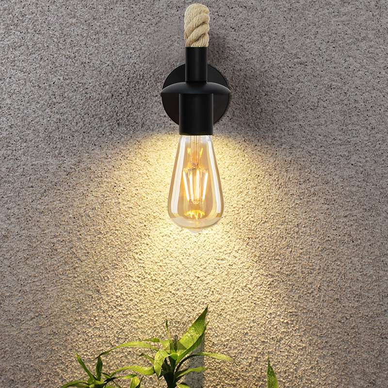 Hemp Rope Swan Neck Wall Light – Black, E27 - photo 6